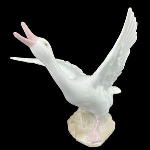 Vintage KPM Porcelain Swan Figurine White Pink Beak Wings Outstretched Germany